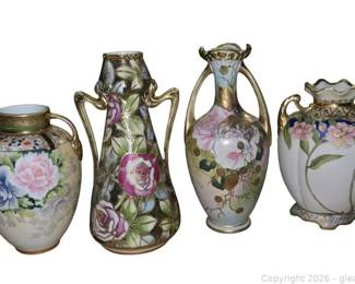 4 Beautiful Hand Painted Vases