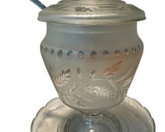 Beautiful Antique RS Germany Etched Frosted Glass Punch Bowl with Plate and Ladle