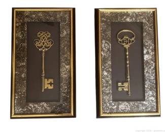 Two Framed Solid Brass Sand Castings of Famous Keys from The Foundry of Virginia Metalcrafters with COAs
