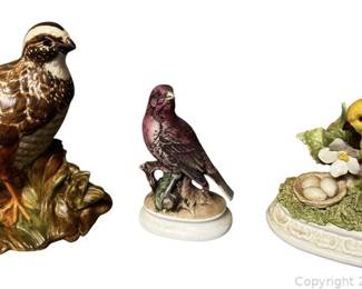 Three Pretty Ceramic Porcelain Birds