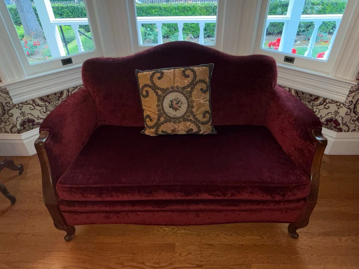 Victorian Style Red Velvet Loveseat
