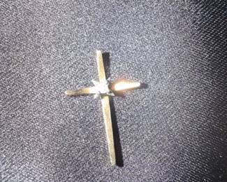 14K Yellow Gold Diamond Cross Pendant