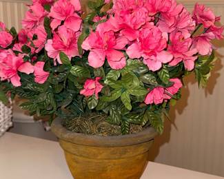Artificial Pink Azalea Plant in Aged Terracotta Pot