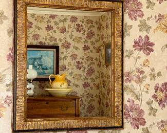 Ornate Gilt Wood Mirror with Floral Wallpaper