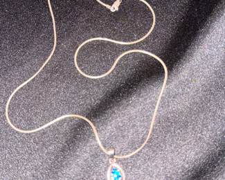 Sterling Silver Pendant Necklace with Simulated Opal