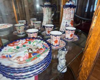 Vintage Japanese Imari Porcelain Tea Set with Geisha Motif