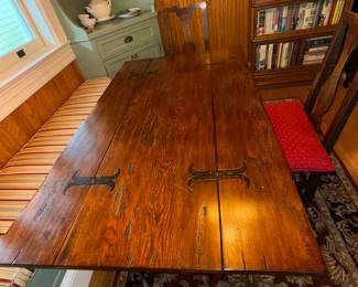 Antique Solid Oak Farmhouse Dining Table with Butterfly Leaves