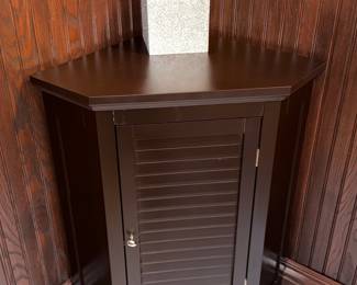 Dark Brown Louvered Door Corner Storage Cabinet
