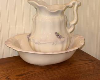 Victorian Pitcher and Wash Basin Set with Violet Floral Transferware