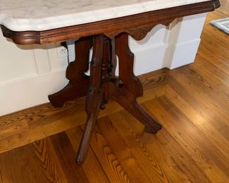 Antique Eastlake Victorian Walnut Parlor Table with Marble Top