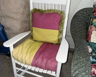 White Wooden Rocking Chair with Custom Cushions