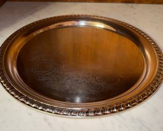 Silver Plated Oval Tray with Rope Edge and Engraved Design