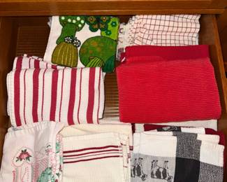 Assorted Kitchen Towels Lot - Red and White Stripes, Gingham, Cactus, and More