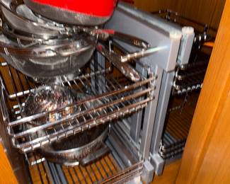Rev-A-Shelf 2-Tier Pull-Out Kitchen Cabinet Organizer with Stainless Steel Baskets and Red Colander