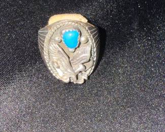 Navajo Sterling Silver Turquoise Eagle Ring