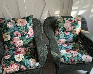 Vintage Wicker Armchairs with Floral Cushions