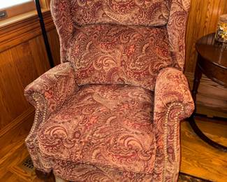 Paisley Wingback High Leg Recliner with Nailhead Trim and Carved Ball-and-Claw Feet