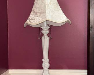 White Traditional Table Lamp with Damask Shade