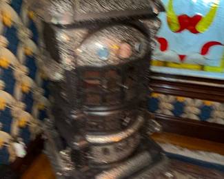 Ornate Cast Iron Parlor Stove with Ceramic Medallions