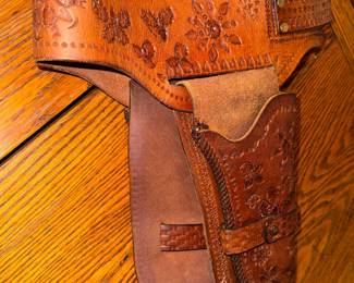 Vintage Hand-Tooled Leather Western Holster and Belt Set