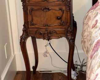 French Louis XV Style Walnut Nightstand with Marble Top