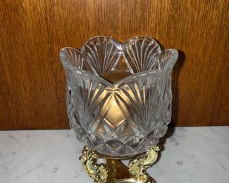 Crystal Hurricane Candle Holder with Gilt Metal Base