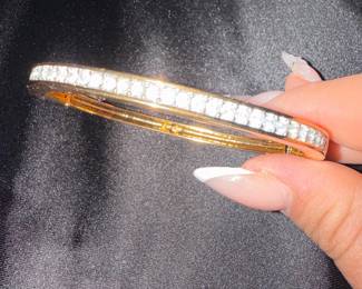 Gold-Tone Bangle Bracelet with Pave-Set Crystals
