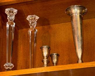 Crystal Candlesticks and Silver-Plated Vase with Footed Cups Set