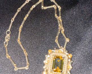 Vintage Coro Citrine and Rhinestone Pendant Necklace