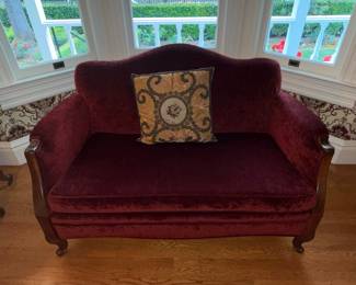 Victorian Style Red Velvet Loveseat