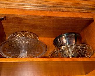 Vintage Crystal Cake Stand and Silver-Plated Bowl with Crystal Base