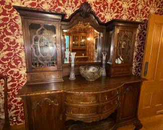 Antique Oak Sideboard with Mirror, possibly Renaissance Revival