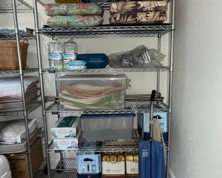 Vancouver Classics 5-Tier NSF Steel Wire Shelving Unit with Casters and Assorted Home Goods