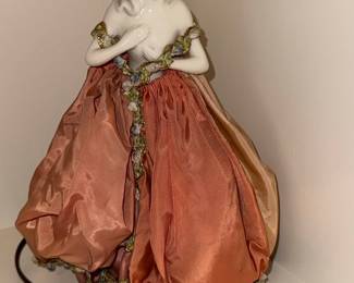 Porcelain Half Doll Boudoir Lamp with Fabric Skirt
