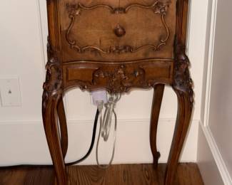 Antique Louis XV Style Walnut Nightstand with Marble Top