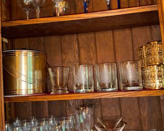 Culver Gold Peacock Etched Glassware Set with Ice Bucket