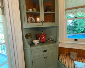 Sage Green Corner China Cabinet with Glass Doors