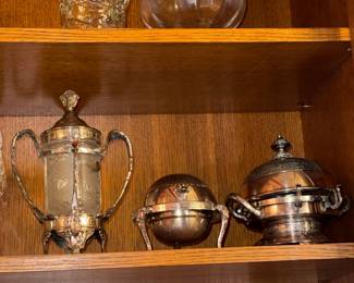 Victorian Style Silver-Plated Epergne with Crystal Inserts