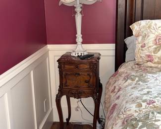 Antique French Louis XV Style Carved Walnut Nightstand with Marble Top