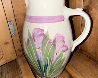Hand-Painted Ceramic Pitcher with Iris Design by Robert Fishman Pottery