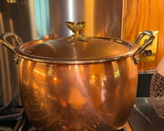 Ruffoni Historia Hammered Copper Stock Pot with Acorn Finial and Brass Handles