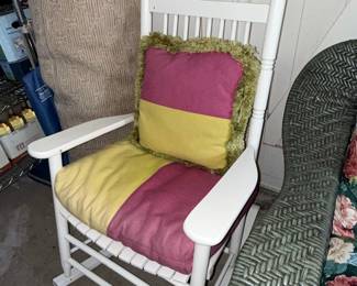 White Wooden Rocking Chair with Custom Cushions