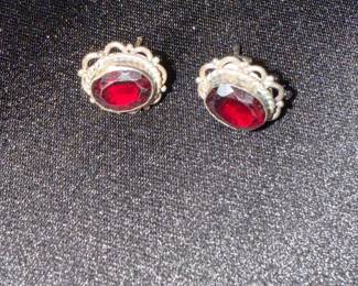 Oval Garnet and Sterling Silver Earrings