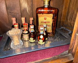 Amaretto di Saronno and Miniature Liqueurs Collection with Vintage Barware