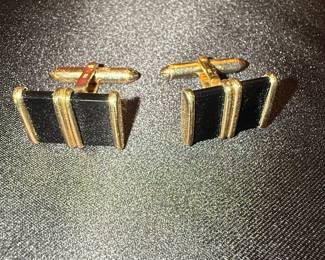 Vintage Gold-Tone and Black Onyx Cufflinks by Sarah Coventry