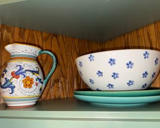 Ricco Deruta Hand-Painted Ceramic Pitcher and Bowl Set