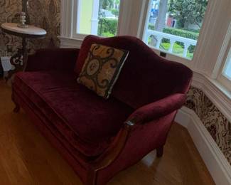Victorian Style Red Velvet Loveseat