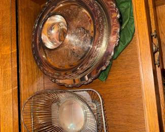 Silver Plated Footed Tray with Domed Center and Wire Basket