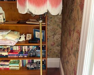 Vintage Pink Velvet Lampshade Floor Lamp with Brass Base