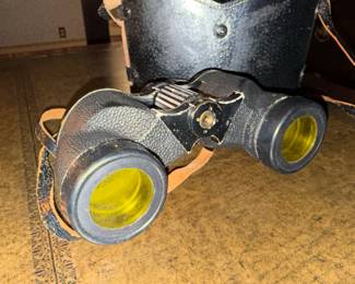 Vintage "Amber Coated" Zoom Binoculars with Leather Case